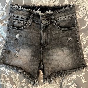 Black distressed shorts